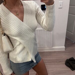 Elegant White Wrap Sweater